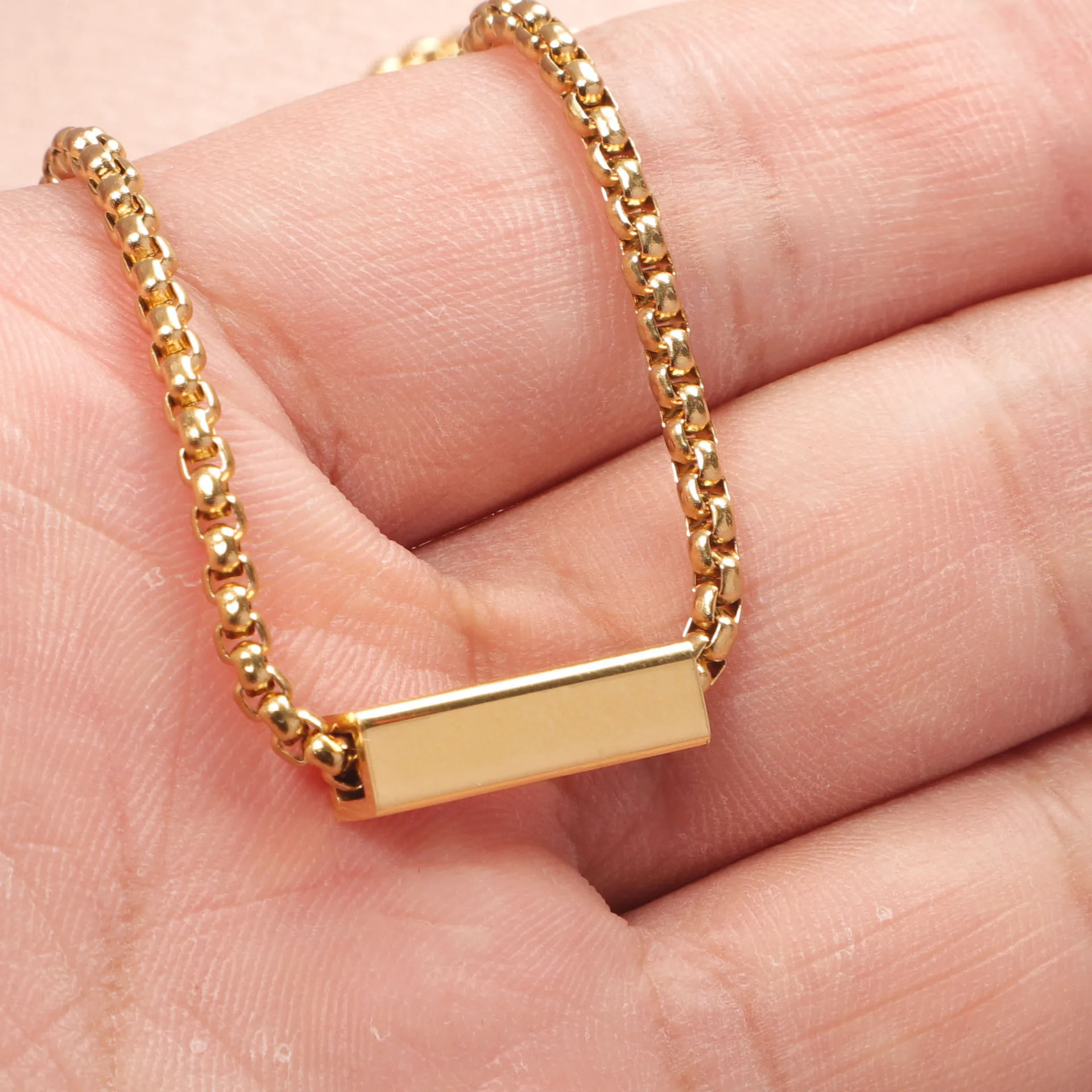 Custom Wholesale Waterproof Stainless Steel Black Coated Engrave-able Rectangle Bar Blank Pendant Necklace Manufacturer