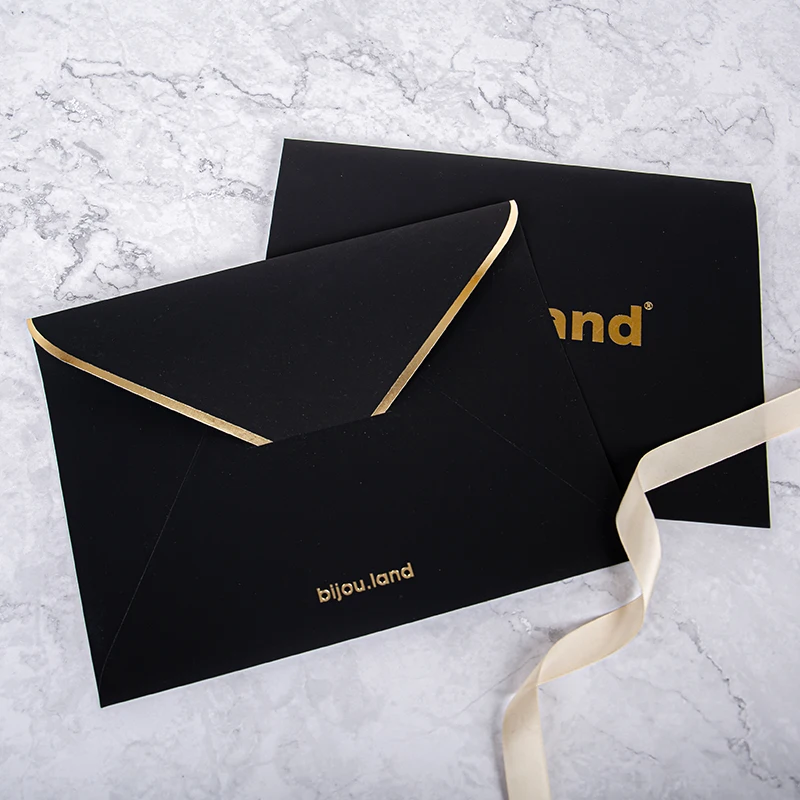 Manufacturer Custom Black Soft Touch Paper Envelope Packaging With Gold Foil Stamping