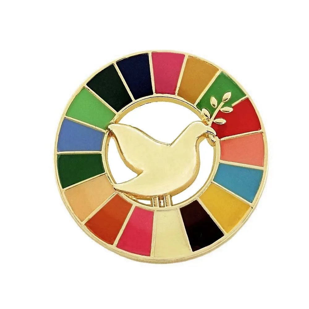 Round and Hollow Metal Badge Custom Peace Pigeon Rainbow Multi-color Soft Enamel Lapel Pin Pride