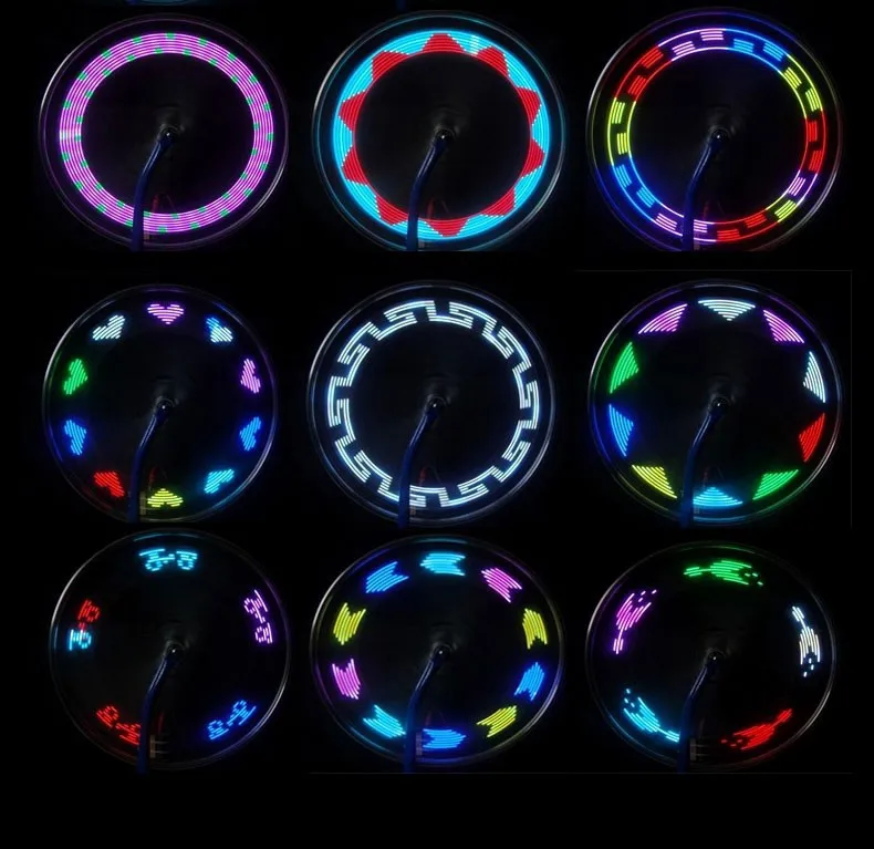 Two Sides 32 LED 32-pattern Waterproof Bicycle Wheel Spoke Light Colorful Rainbow Bike Light Fixed on Bicycle Spoke