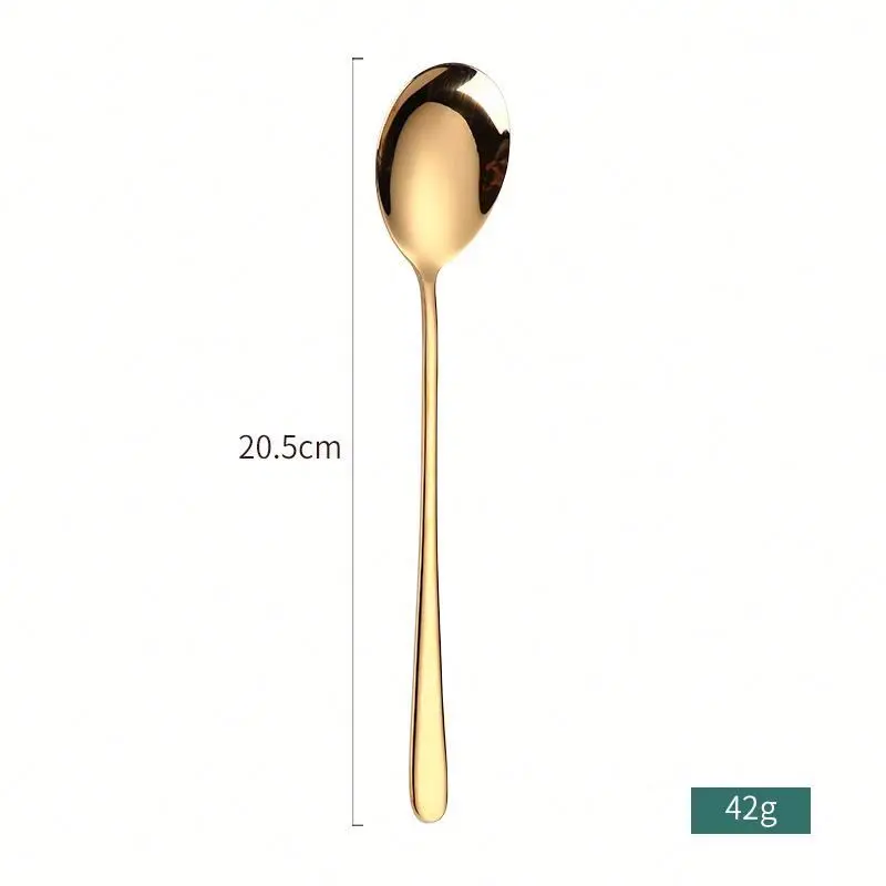 Korea Coloured Colorful Long Handle Metal Inox Stainless Steel Oval Dessert Sugar Coffee Tea Stirring Spoons Forks Set