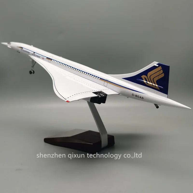 Resin Material Large Scale 1:125 50cm LED Light Rechargeable Concorde Supersonic Singapore Airline Aircraft Model