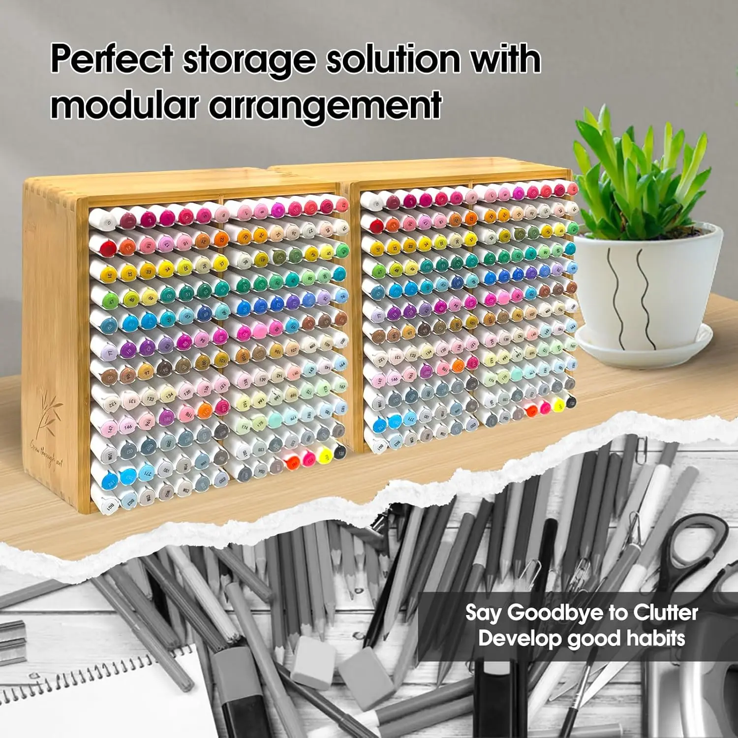 Marker Organizer for 168 Markers,Bamboo Wooden Desk Storage Organizer Rack,Markers Pens Pencils Art Brushes Storage Holder