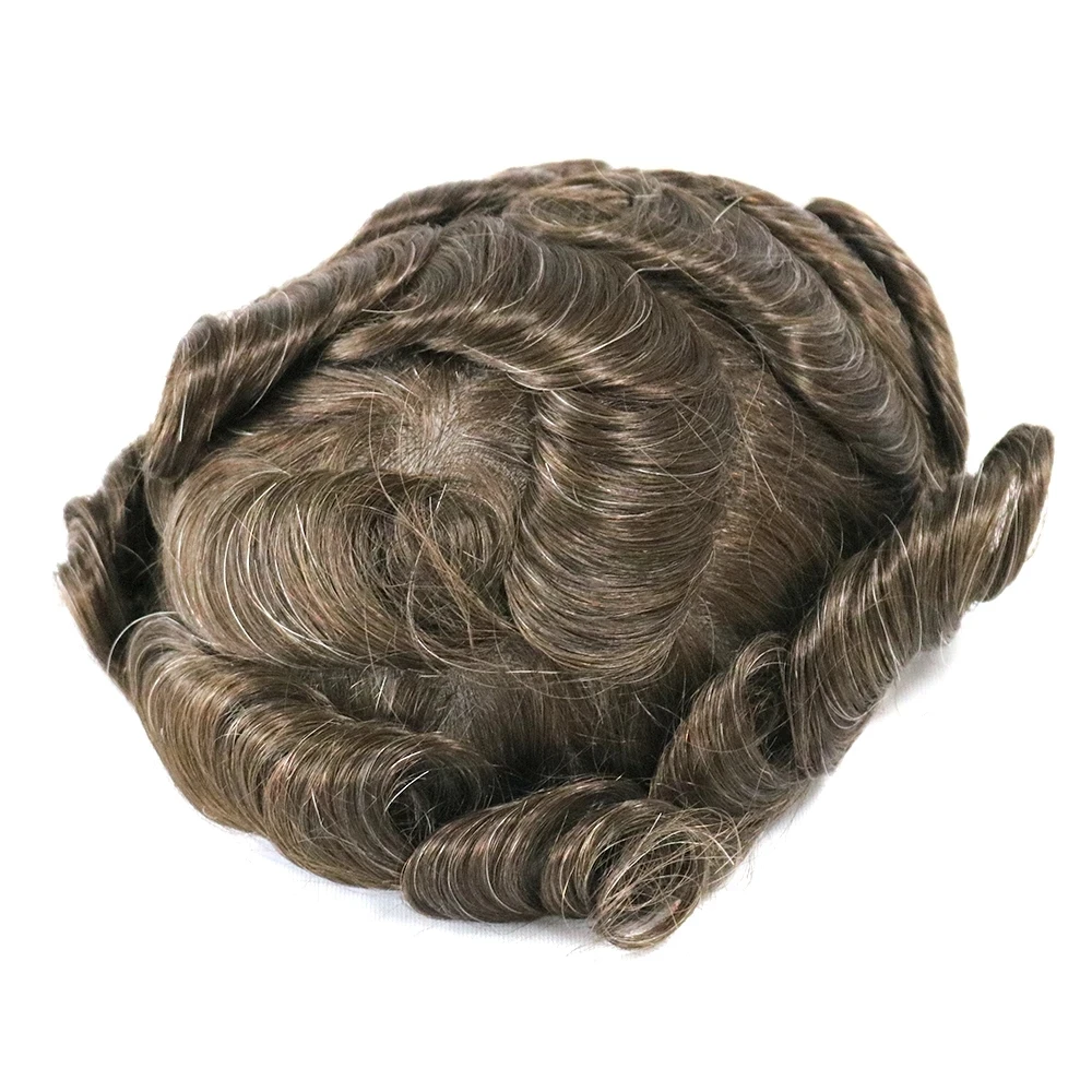 Thin Skin Men Toupee 0.06mm Transparent Poly Remy Human Hair Wig Full Pu Hairpiece System Capillary Prosthesis Black Brown