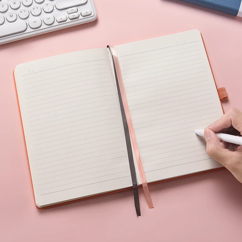 High quality customized A5 pu hard cover notebook blank printing leather journal with elastic pen holder