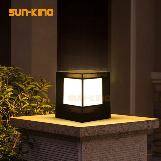 Hotel square 3000K solar led pillar light Solar Powered Outdoor waterproof decoration garden lamp all in one lamp