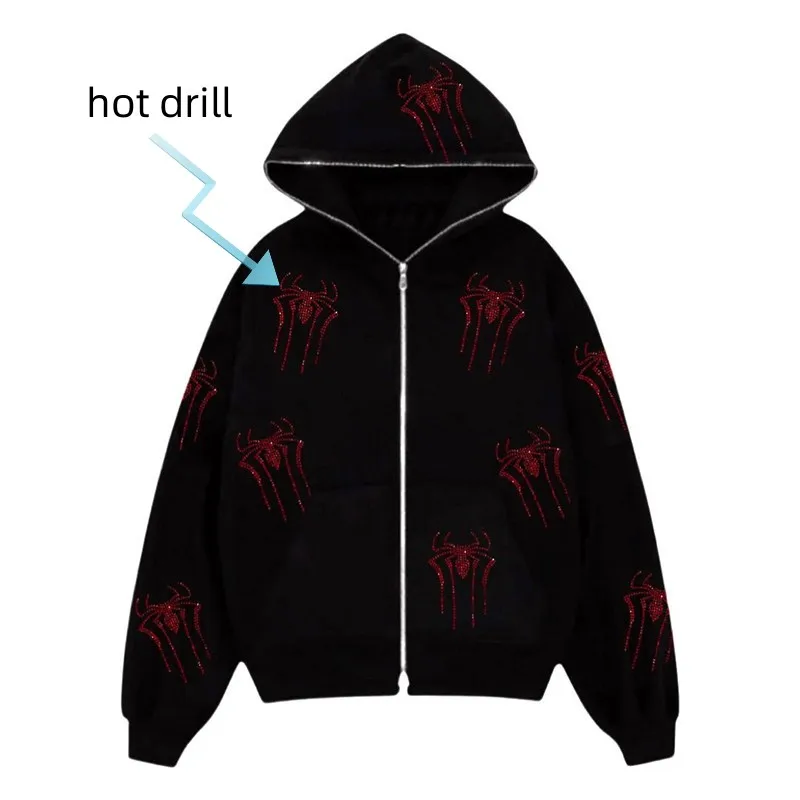 CHM86 custom rhinestone logo wholesale full face jacket hip hop streetwear zip up hoodie