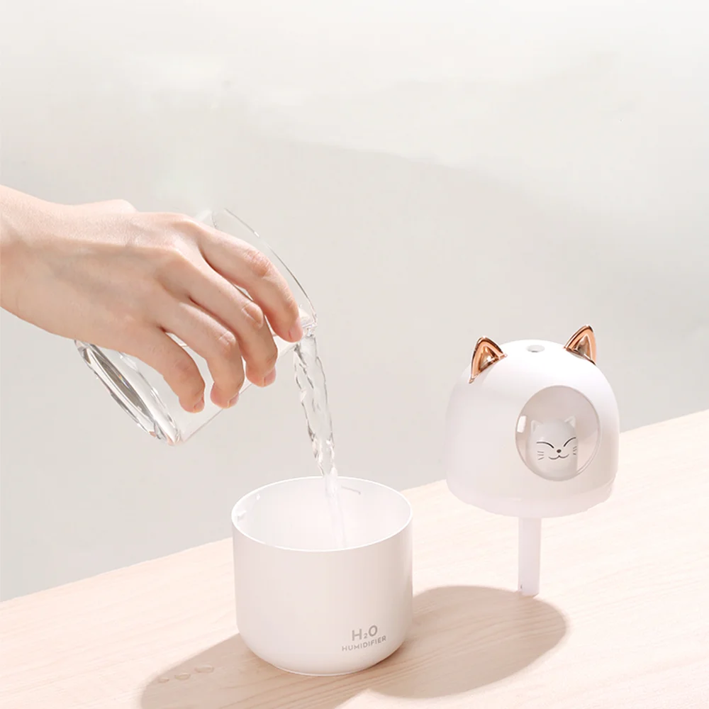 Mini Portable Cute Cat Usb Aroma Diffuser H2o Humidifier Ultrasonic Water Cooling Fog Colorful Led Car Air Humidifier