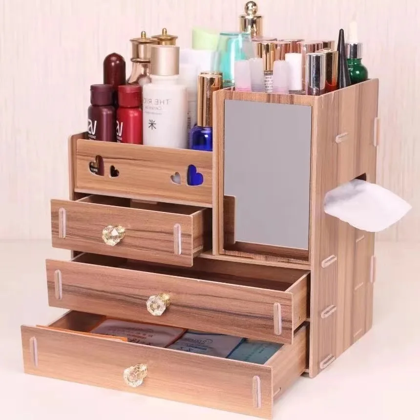 Drawer type wooden desktop cosmetic storage box  jewelry storage