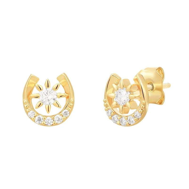 Gemnel fine jewelry moissanite flower star white zircon 925 silver horseshoe trendy stud earrings