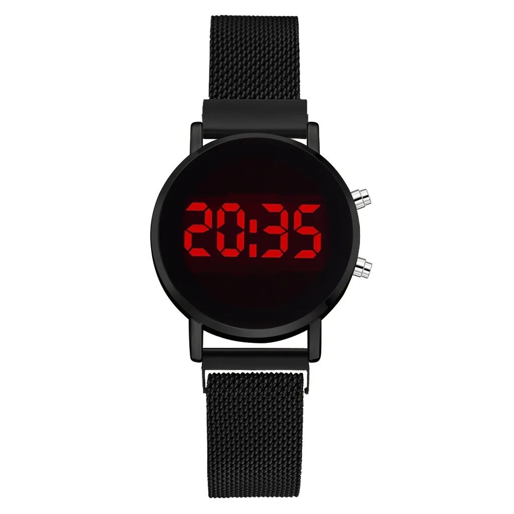 Hot sale in foreign trade ladies fashion LED electronic sports watch alloy mesh belt magnet buckle female watch factory stock