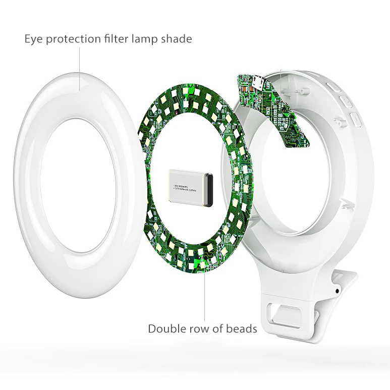 Portable USB Rechargeable 60 LED Selfie Ring Light Clip on cell Phone Laptop Tablet 3 Light Modes Zoom Meeting