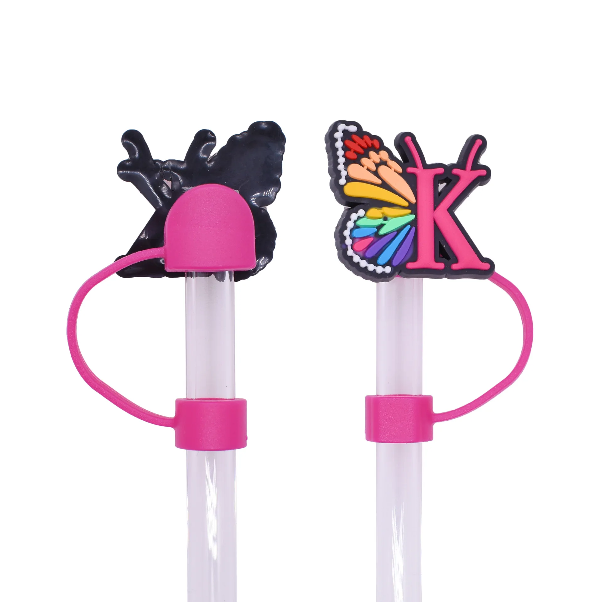 10mm Letter butterfly Dustproof Straw Cap Diy Creative Cartoon Straw Decoration Buckle Pvc Soft Glue Straw Plug