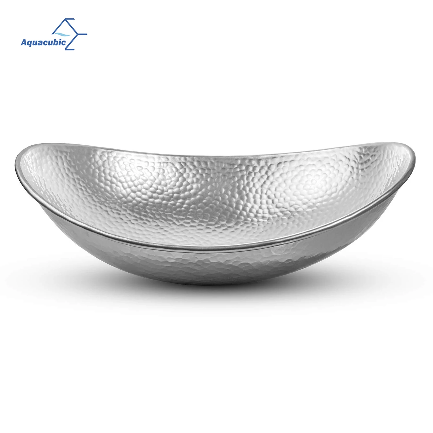 Aquacubic 19 inch Hand Hammered Satin Silver Metal Harbor Vessel Bathroom Sink