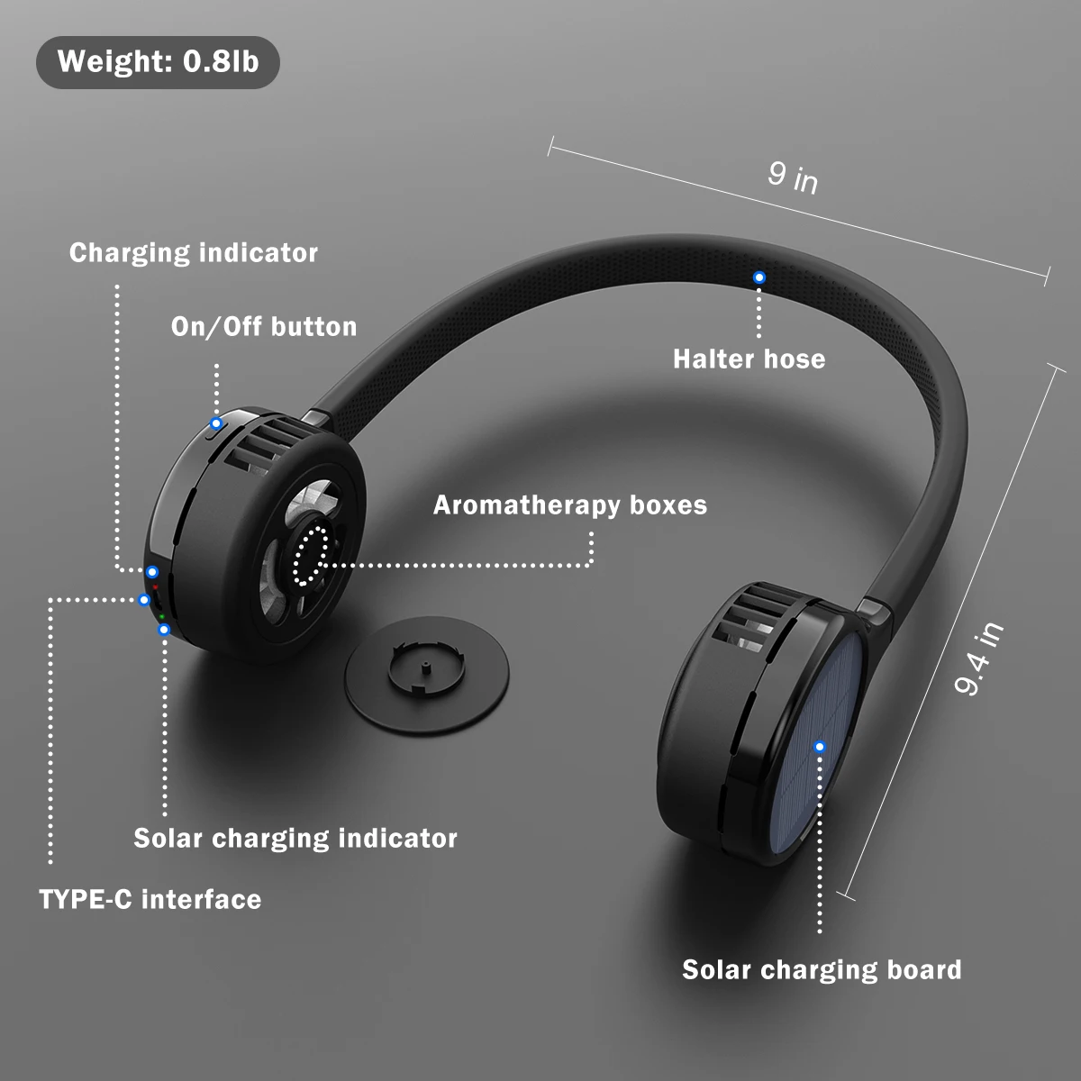 wholesale 2022 hands free portable rechargeable personal cooling solar charging input 2000mah battery neck fan for home travel