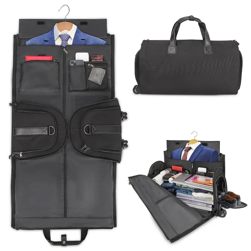 Travel Garment Bag with Shoe Compartment Overnight Weekender Bags for Women Men Rolling Duffle Bag with Wheels Trolley