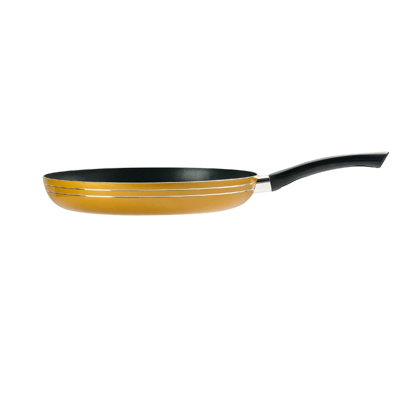Aluminum Non Stick Fry Pan With sprial Bottom bakelite handle of golden color cooking pan