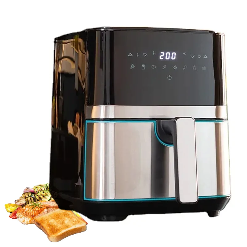 Digital Air Fryer Dual heat elements 8L Full stainless steel color touch screen home kitchen cooker appliance
