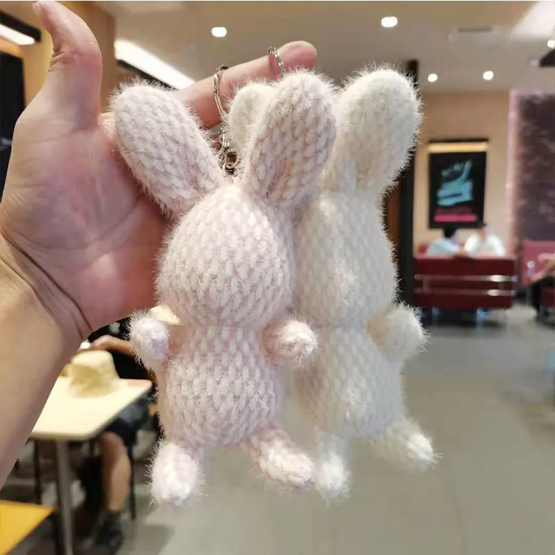 Kawaii Rabbit Bunny Cartoon Plush Toy Women Keychain On The Phone For Backpacks Car Pendants Boy Girl Kids Soft Stuffed Gift