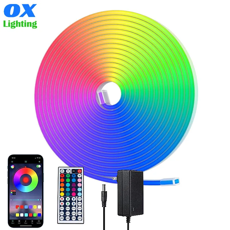Rgb LED Neon Flex  IP67 Waterproof Multicolor Music Sync Rgb  12v Striscia  Bande Cinta Luces Luz Tira Led RGB Neon Strip Tape