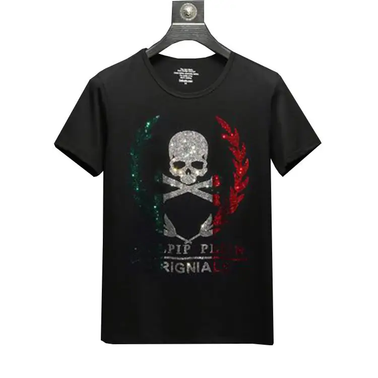 Custom logo Manufactures color skull rhinestones cotton t shirt man clothing t shirt with rhinestone transfer t-shirt for summer
