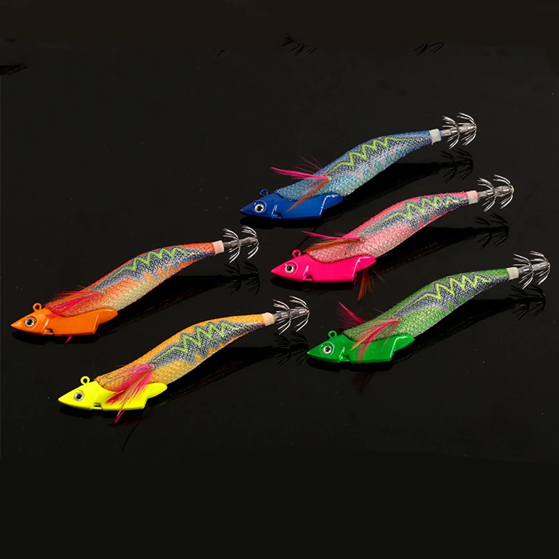KEWOTE 13cm 42g 5 colors Artificial Wood Shrimp Squid Lure Saltwater Fishing Bait