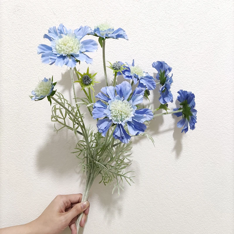 6 Heads Faux Decorative Gerbera Daisy Silk Flocking Artificial African Daisy Flower