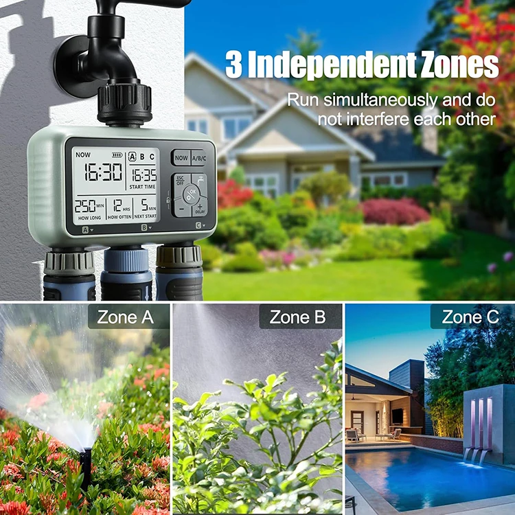 New Design  Automatic Three Zone Water Timer Garden Watering Irrigation System HCT-378