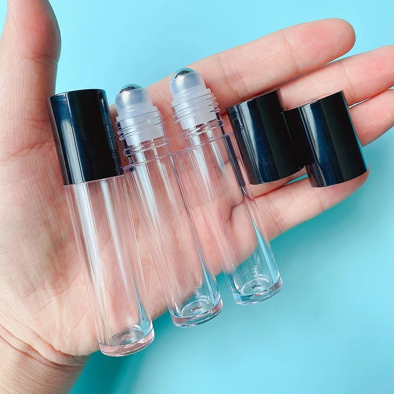 P-Lan Brand Stock 100pcs Round Black Top Clear Plastic 7.5ml Lip Oil Containers Custom Private Label Roll On Lip Oil Tube
