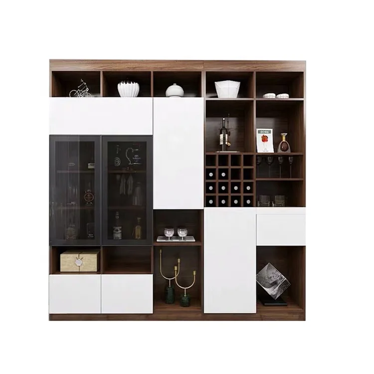 Cheap MDF modern design wooden living room furniture storage bookcase wine cabinet kitchen