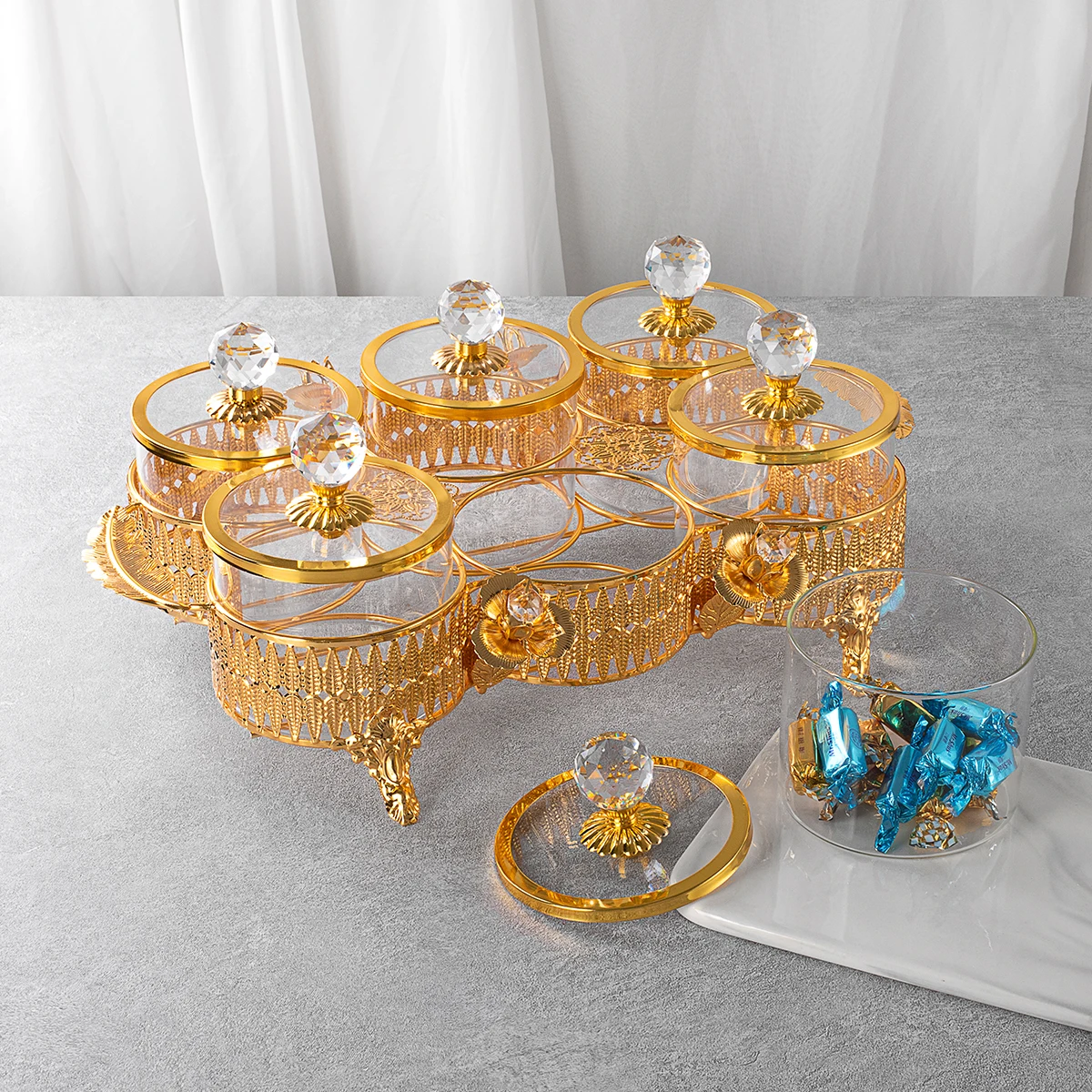 JINGHUANG Middle East Home Decorative Gold Plated Metal Candy Box Dry Fruit Deco Storage Tray Candy Dish for Ramadan