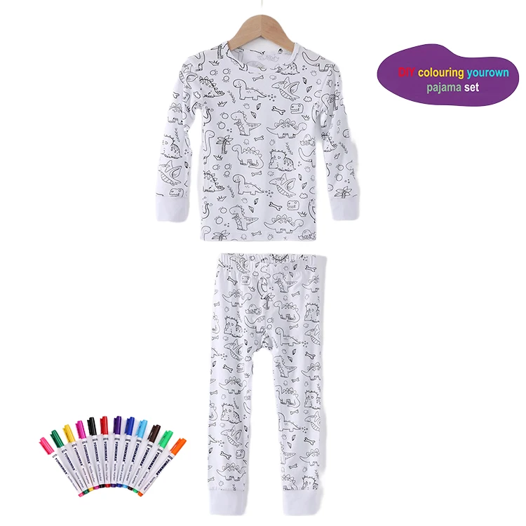 DIY coloring Kids Pajamas long sleeves 3T Sleepwear Set Girl Boy Unisex Children Painting Drawing Pajamas