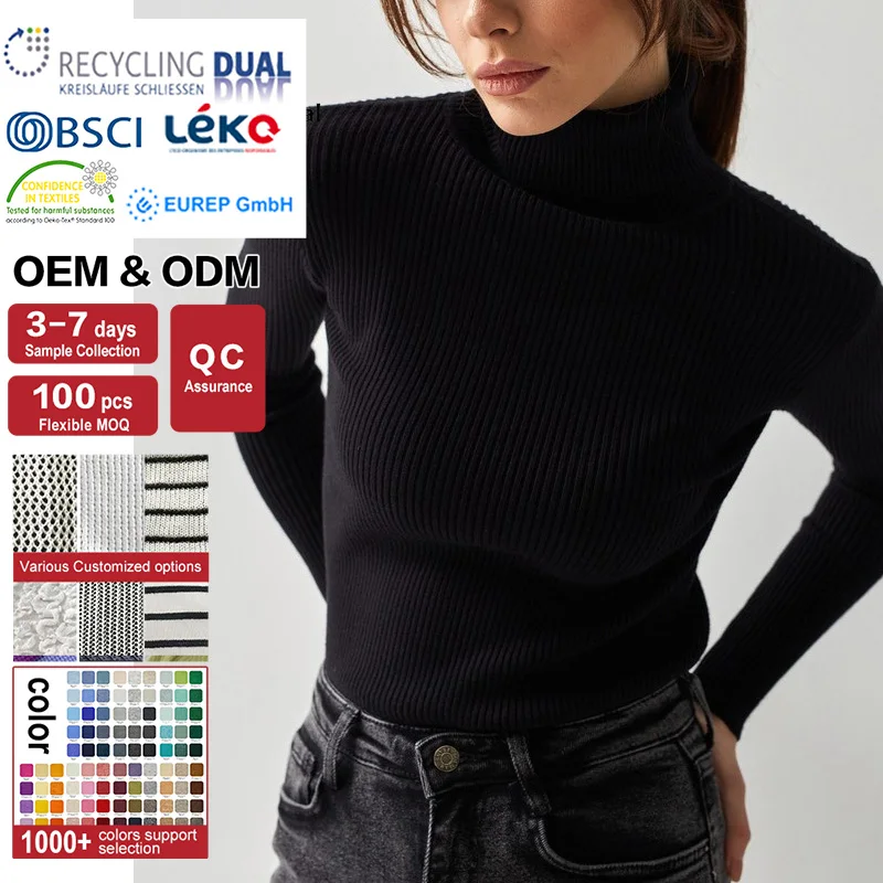 Customized Winter Turtleneck Top For Women Long Sleeve Pullover Rib Knitwear Basic Inner Cloth Wool Sweater