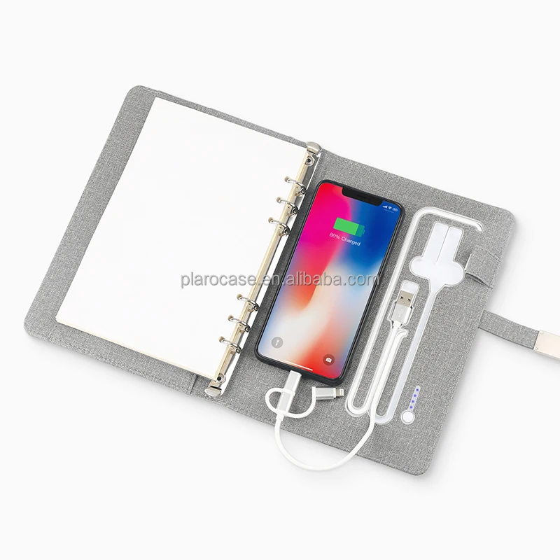 A5 Leather Magnetic Notepad with Power Bank USB