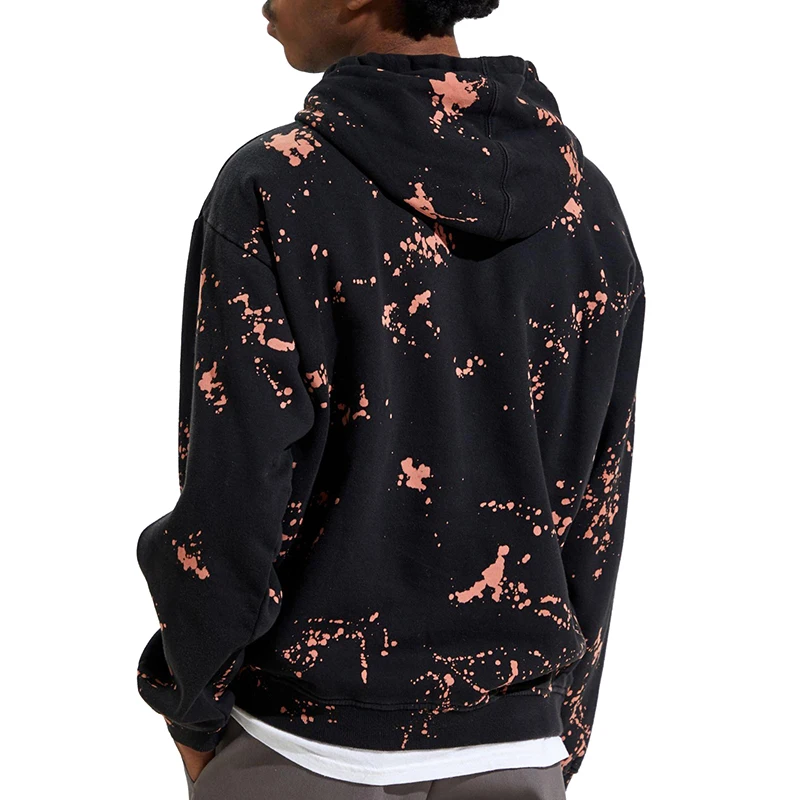 Multi-colored Paint Splatter Distressed Hoodie with Metal Chain Drawstring