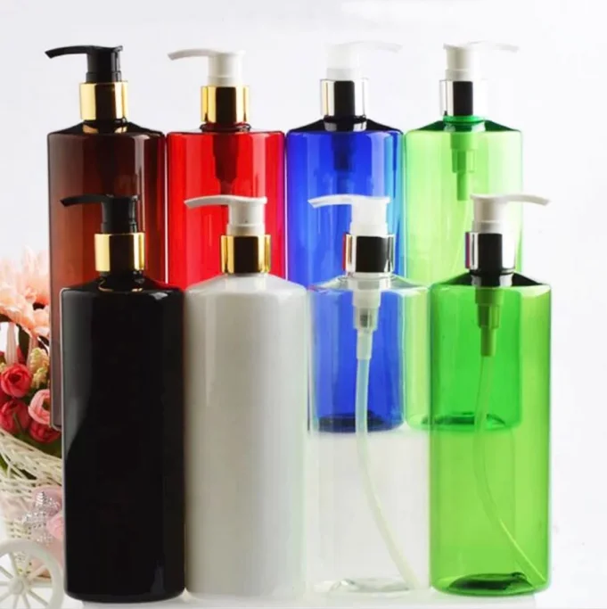 250ml 300ml 500ml transpareat white red green pet bottle silver disc cap dispenser bottle Press lid shampoo bottle