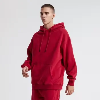 High quality custom sportswear hoodies for men autumn fashion design knitted pullover casual baggy solid color hoodie wholesale