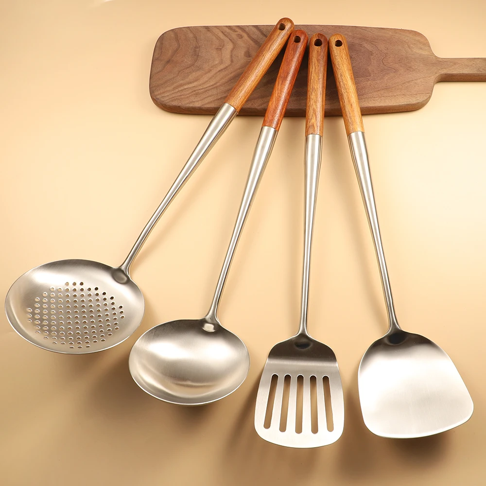 New Arrivals Home And Kitchen Accessories Kitchenware Wood Handle Skimmer Spoon Cooking Utensils Sets