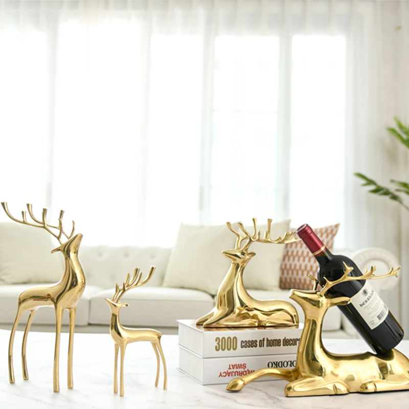 Pure copper copper deer light luxury ornaments home accessories brass cabinet porch wine cabinet christmas decorations home