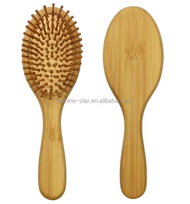 Custom Logo Bamboo Hair Brush Rat Tail Comb For Men Women Natural Detangling Paddle Hairbrush Make Hair Smooth Massage Scalp