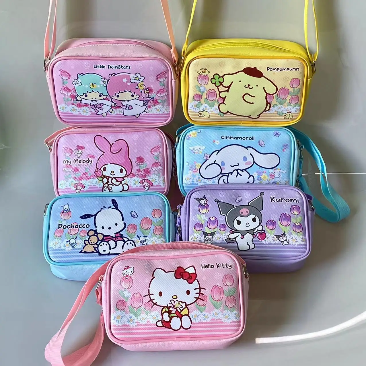 2024 wholesale cute shopping handbag bags student girl cartoon kawaii crossbody bag pu melody kt small square shoulder bag