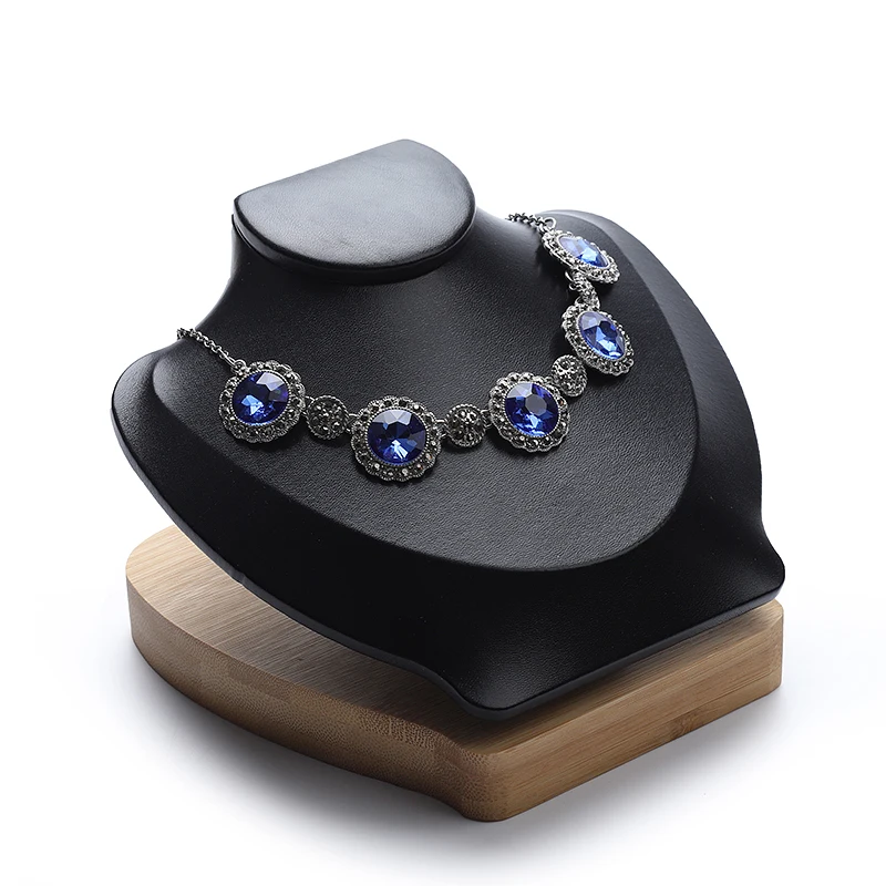 DIGU Europe High quality PU leather jewelry display necklace bust wood necklace and earring jewelry display mannequin