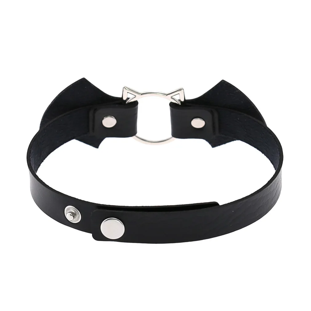 Wholesale Punk Demon Wings Black Leather Choker Necklace Gothic PU Leather Cute Cat Head Ring Choker