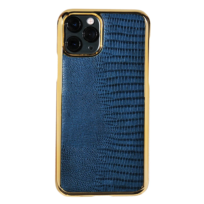 Luxury golden PC plastic frame lizard real leather case for iPhone 11 Pro Max