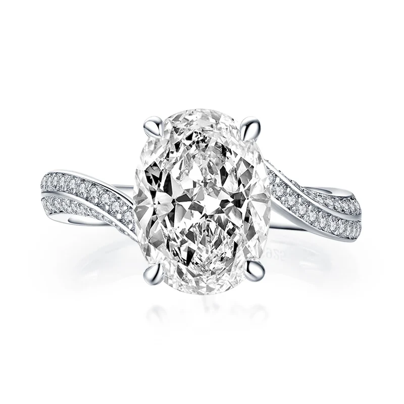 Hot Sale Classic 4.5 Carat Oval Cut Cubic Zirconia CZ Sterling Silver Engagement Ring Women Jewelry for Wedding Prom Anniversary