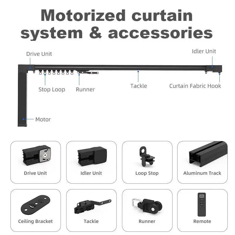 Factory outlet high-quality Black smart electric curtain motor WIFI Tuya Electric Curtain Smart Motorized Curtain Track
