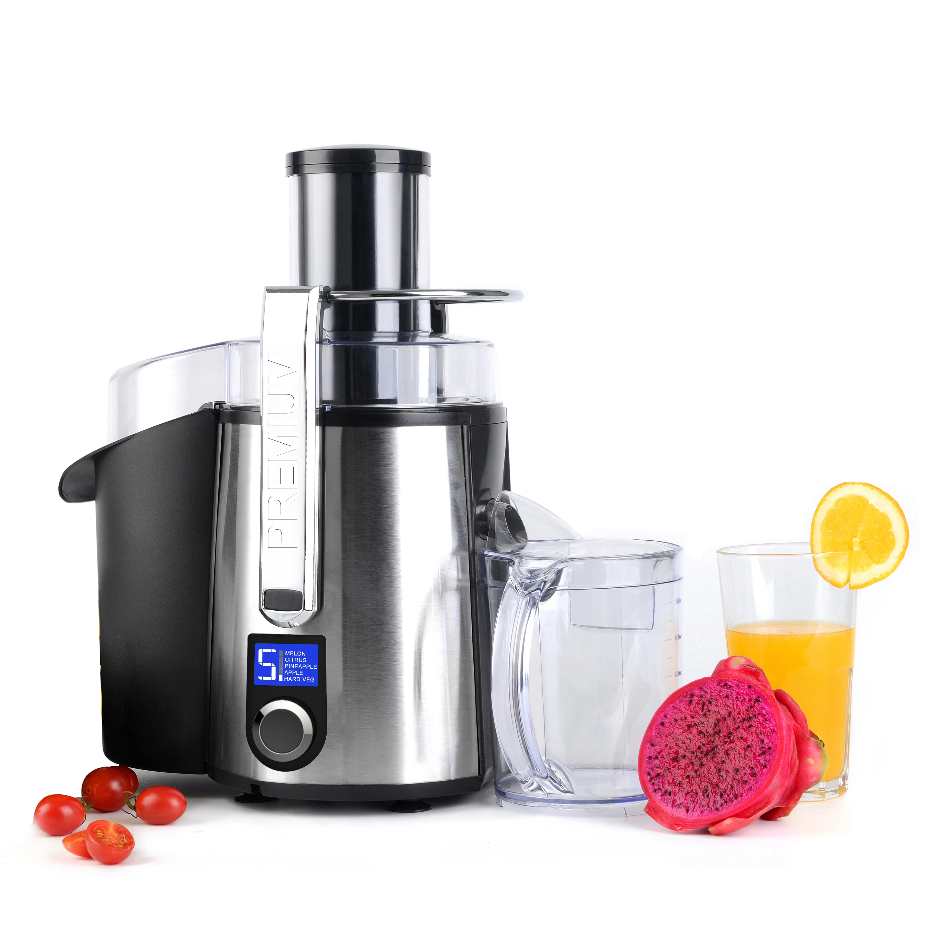 2021 upgraded 1000 W  stainless steel housing 5 speed whole fruit juice extractor with non-slip feet and foam separating jug