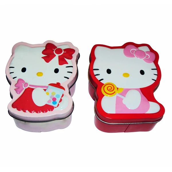 Customized Hellokitty cat tin  irregular cartoon tin for packing cookie,sugar,candy,etc.