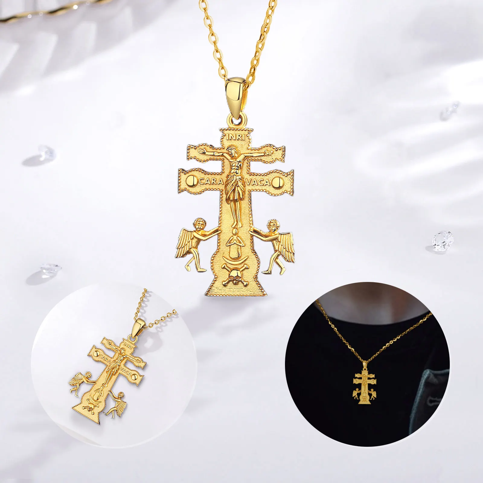 Merryshine 925 Sterling silver jewelry 18k gold egyptian christian jesus ankh cross vermeil gold jewelry