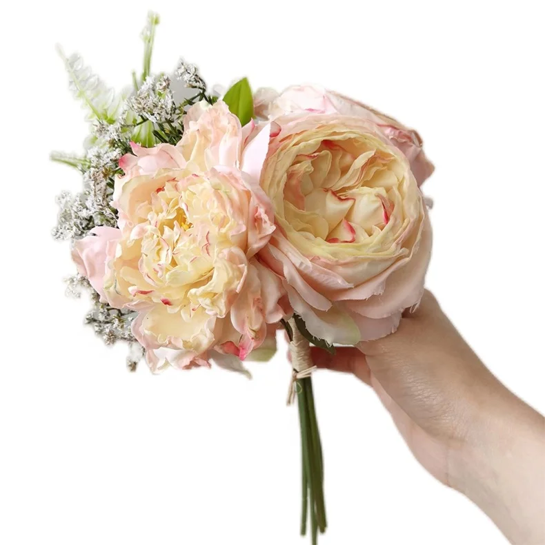 Valentines day gift wedding bouquet wholesale plastic flower high quality artificial peony flower bouquet